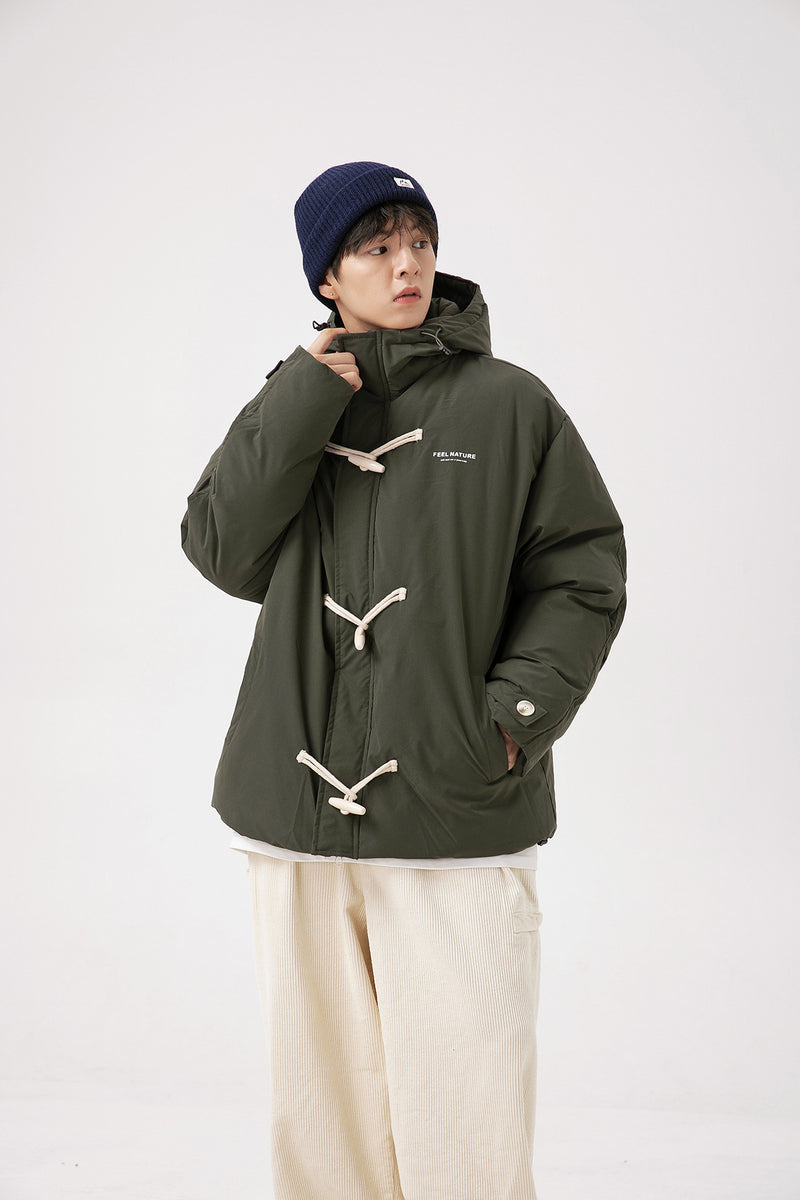 Unisex Hoodie Women's Ancient Horn Button Cotton-Padded Coat