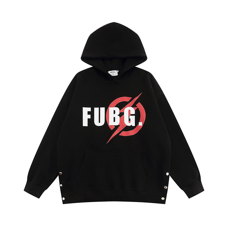 Men Hoodie Lightning Ban Pattern Hooded Sweater Men