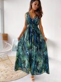 Jungle Print Maxi Dress Summer Print Backless Dress
