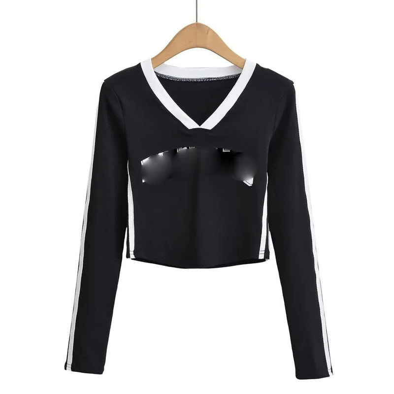 Women T-shirt Letter Underwear Blouse Women's Autumn Short Side Stripe T-shirt