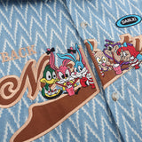 Men Long Sleeved T Shirt Cartoon Letter Embroidered Neckline Long Sleeve Shirt Trendy Loose Striped Shirt