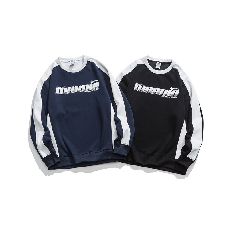 Unisex Hoodie Retro Patchwork Contrast Color Coat Men's and Women's round Neck Sweater