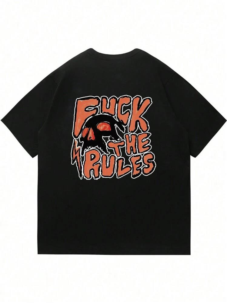 Men Skull Head And Letter Print Short Sleeve