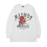 Men Long Sleeve Shirt T-shirt Men's and Women's Autumn and Winter Rose Letter Print Loose Design