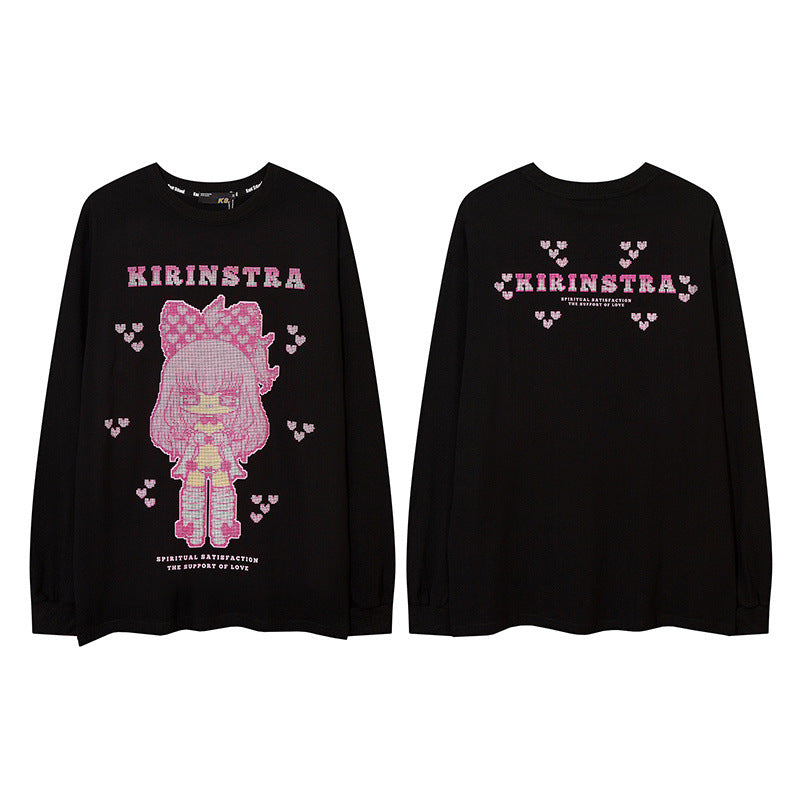 Men Long Sleeve Shirt Cartoon Puff Print Long Sleeve T-shirt Men and Women Ins Loose Sweater