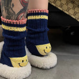 Kapital Sock Pingtian Hehong Wool Thick Needle Smiley Heel Thick Japanese Style Workwear Mixed Color Stripe Socks