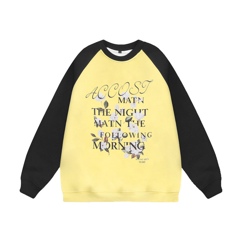 Men Hoodie Color Matching Raglan Long Sleeve Crew Neck Sweater