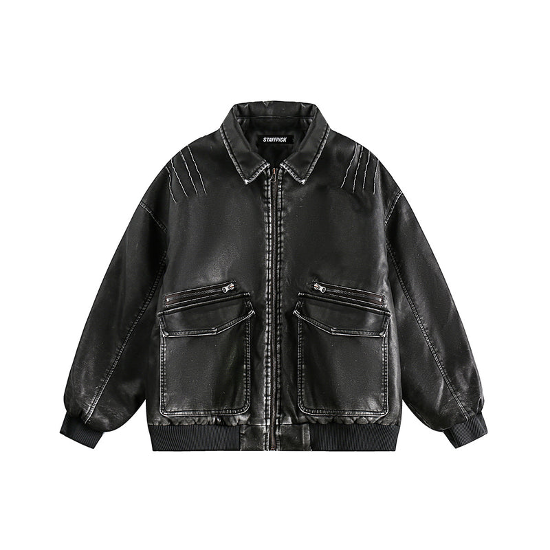 Unisex Jacket Winter Vintage Washed Leather Cotton Jacket