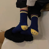 Kapital Sock Hitian Hehong Heel Smiley Face Socks Ins Trendy Street Mid-Calf Autumn and Winter Wool Thick Thread Knitted Socks