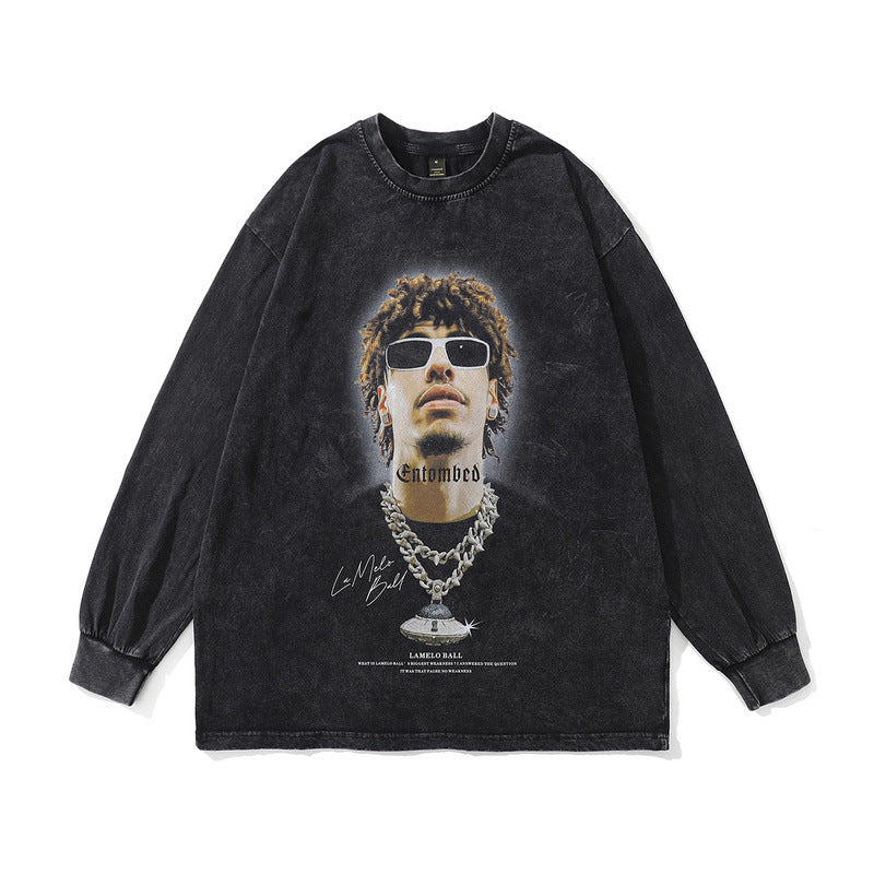 Men Long Sleeve Shirt Printed Long Sleeve T-shirt Men's and Women's Loose round Neck Autumn Long Sleeve