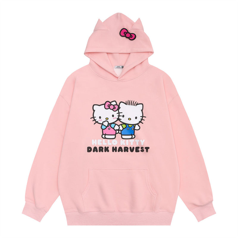 Men Hoodie Cartoon Cat Printed Hoodie