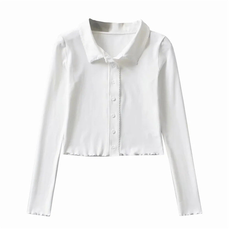 Women T-Shirt Slim Bottoming Shirt Retro Short Cardigan Long Sleeve T-shirt
