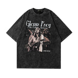 Men T Shirt Washed and Worn Vintage Print Short Sleeves T-shirt Men and Women