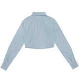 Women Long Sleeve Shirt Women's Spring and Autumn Leisure Embroidered Short Long Sleeve Shirt with Vertical Stripes