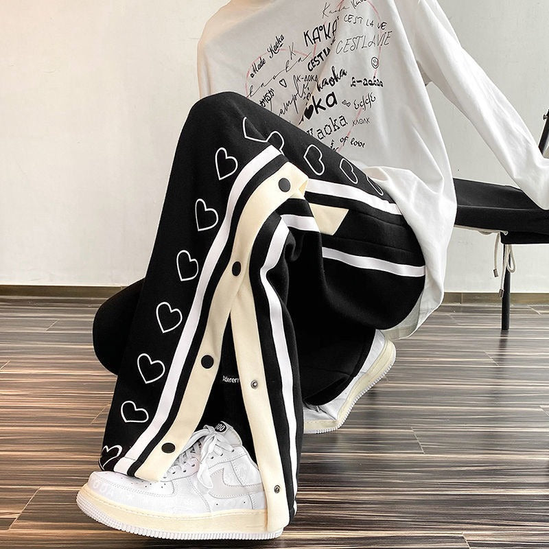 Men Sweatpants Love Breasted Sweatpants Straight Loose Casual Sports Pants