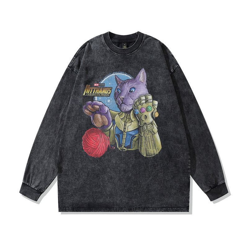 Men Long Sleeve Shirt Fashion Brand Washed and Worn Long Sleeve T-shirt Men and Women Hip Hop Retro Couple