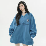 Men Hoodie V-neck Loose Pullover Sweatershirt Word Drawstring Sports Casual Top