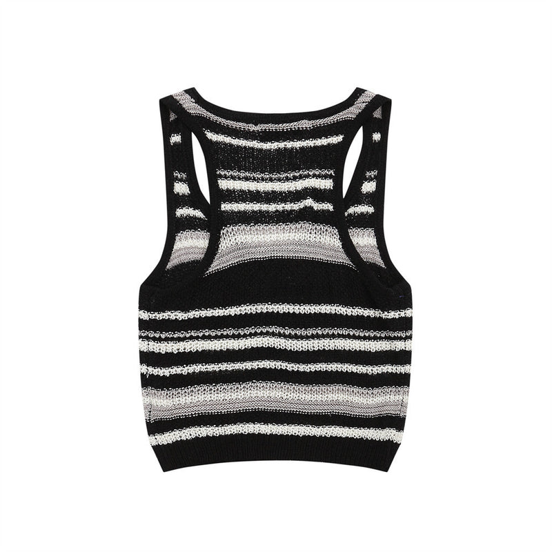 Women Vest Striped Color Matching Knitted Short Vest Summer Letter Vest