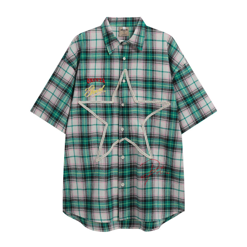 After Prom Shirt Oreeta Mall Summer Short Sleeve Shirt High Street All-Matching Embroidered Plaid