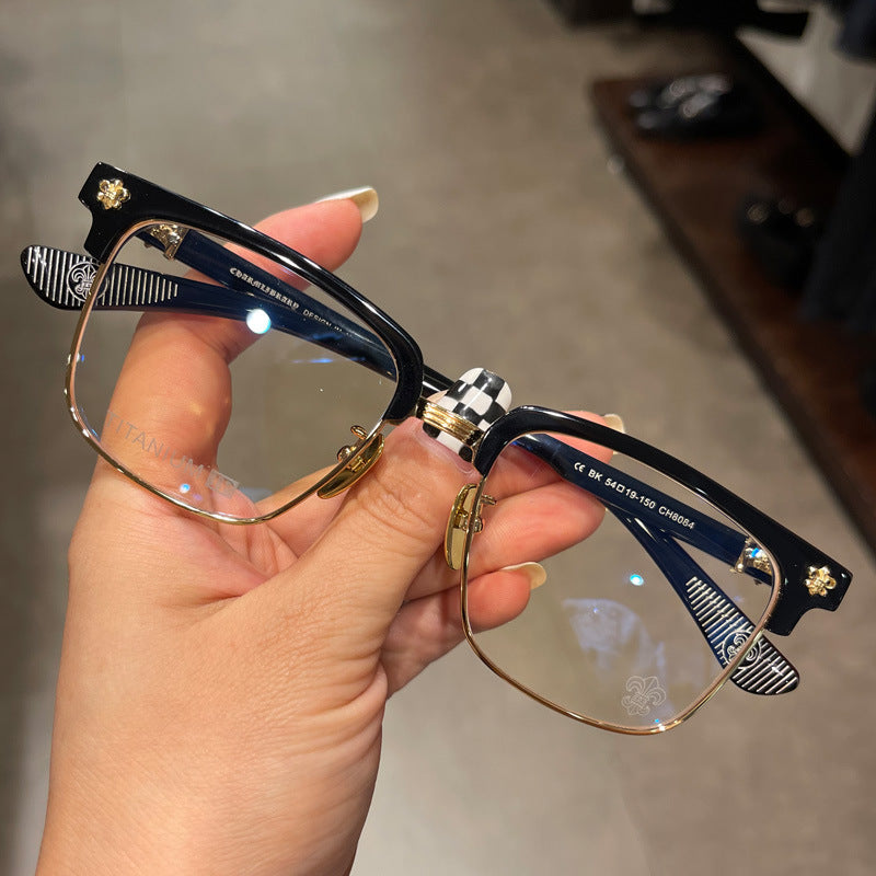 CHH Chrome Hearts Glasses pure titanium semi-square large face men and women retro trendy myopia flat light