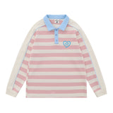 Men Hoodie Striped Stitching Lapel Sweater Loose Contrast Color Polo Shirt Long Sleeve Top