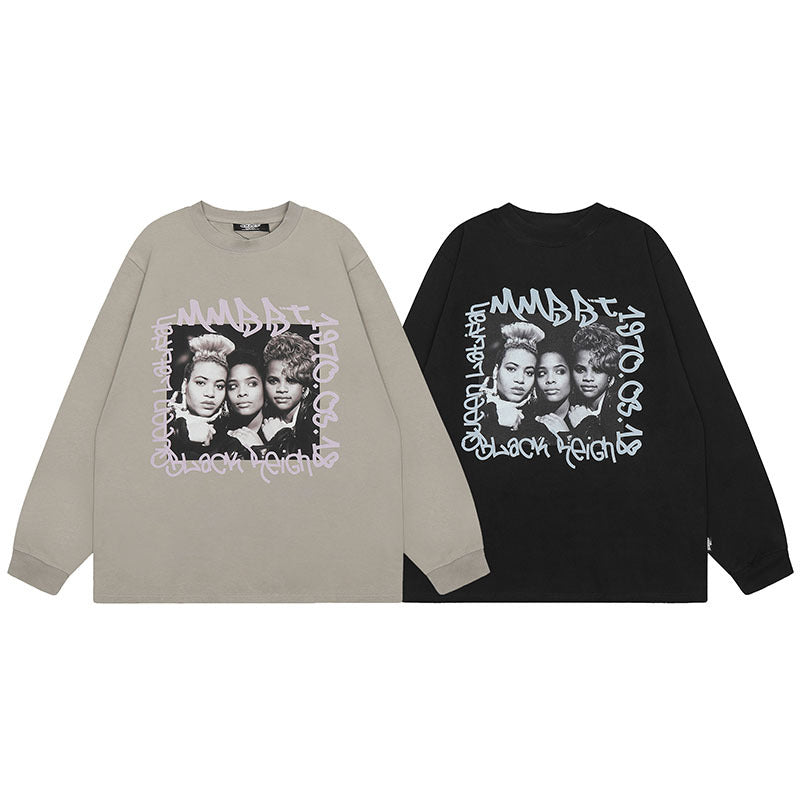 Men Long Sleeve Shirt Long Sleeve Bottoming T-shirt Men's and Women's American Retro Vibe Long Sleeve