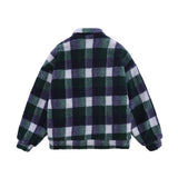 Men Cotton Mixed Jacket Coat Color-Contrast Check Coat Men's Clothing Autumn and Winter Warm-Keeping Cotton Clothing