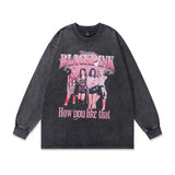 Men Long Sleeve Shirt Hip Hop Retro Washed and Worn Long Sleeve T-shirt Men's and Women's Tops Autumn