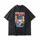 Men T Shirt Retro Style Personality Printed Short-Sleeved T-shirt Men and Women Couple Loose