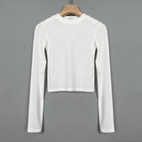 Women Long Sleeve Shirt O-neck Short Autumn and Winter Long Sleeve Bottoming Shirt
