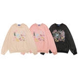 Men Hoodie Washed Distressed Printed Sweater Men's round Neck Loose Crew Neck Top Spring and Autumn