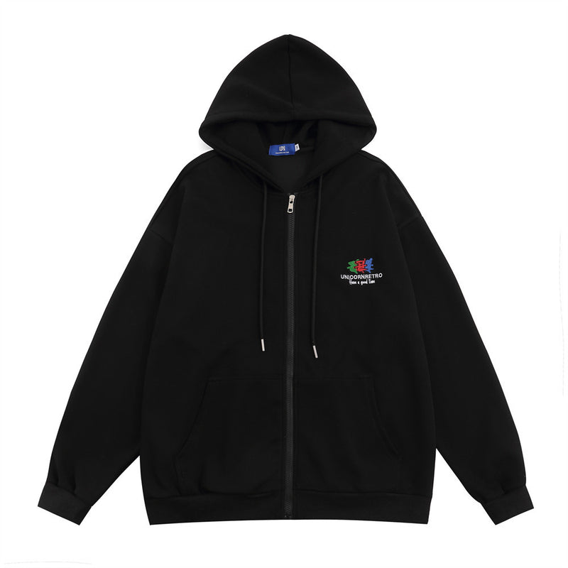 Men Hoodie Sweater Men's Spring and Autumn Loose Casual Hooded Zipper