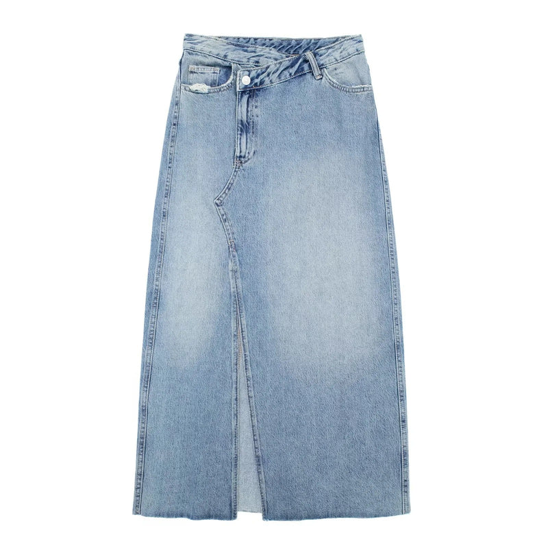 Women Skirt Vintage Mid-Length A- line Skirt Denim Skirt