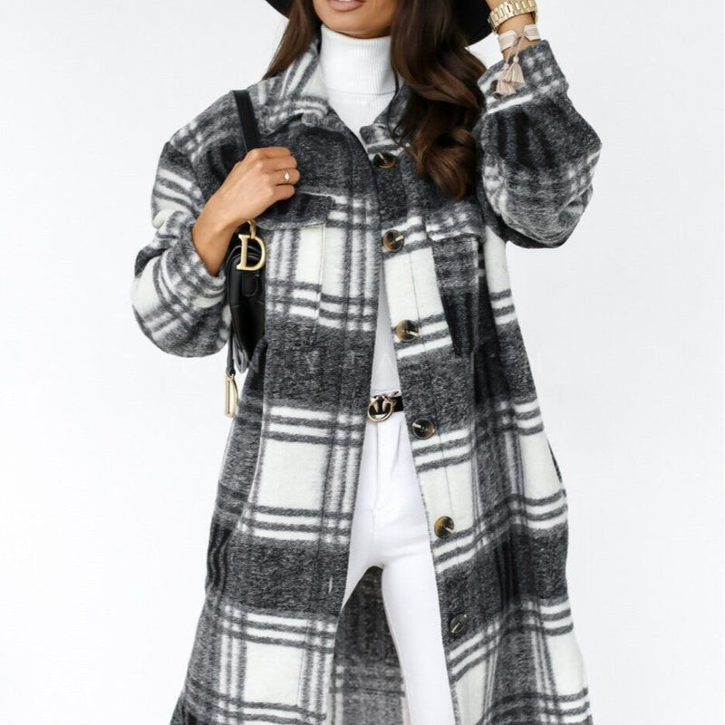 Plaid Trench Coat Spring and Autumn Women's Long Sleeve Plaid Printed