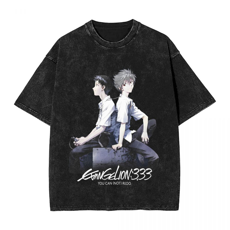 Men Women's T Shirt Evangelioned Anime Prints Washed T Shirt