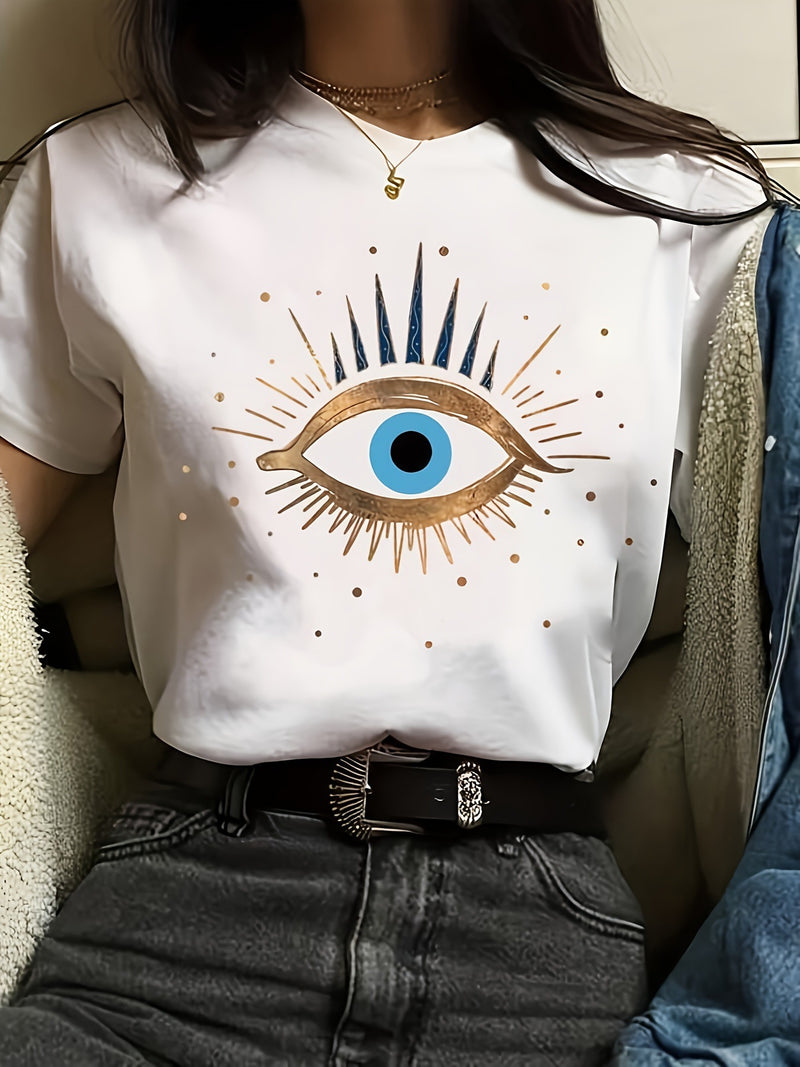 Women's Evil Eye Print T-Shirt - Short Sleeve Casual