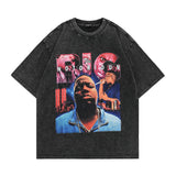 Men's T Shirt Washed Distressed Cross Printed Short-Sleeved T-shirt Men's Loose