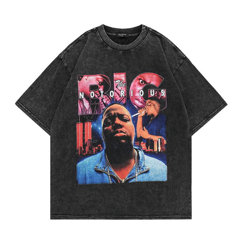 Men T Shirt Portrait Printing Short Sleeve T-shirt Retro Hip Hop Casual