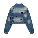 Men Denim Jacket XINGX Embroidered Spray Denim Jacket Men and Women Couple Jacket Spring and Autumn