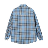 Men Long Sleeved T Shirt Badge Plaid Long Sleeve Shirt Outer Wear Men's Vintage Loose Spring and Autumn