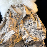 Graffiti Bomber Jacket Denim Coat for Men Spring and Autumn