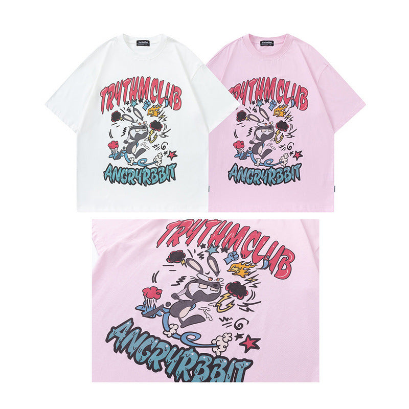 Men T Shirt Vintage Cartoon Print Couple Short Sleeve T-shirt Men and Women Hip Hop
