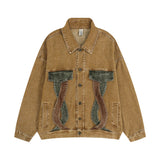 Men Denim Jacket Design Color Block Denim Jacket Men's Spring and Autumn Loose Wash Denim Jacket