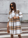 Plaid Trench Coat Fall Winter Fashion Brushed Mid-Length Plaid Wool Coat Women