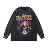 Men Long Sleeve Shirt Cartoon Printed Washed and Worn Long Sleeve T-shirt Men and Women Hip Hop