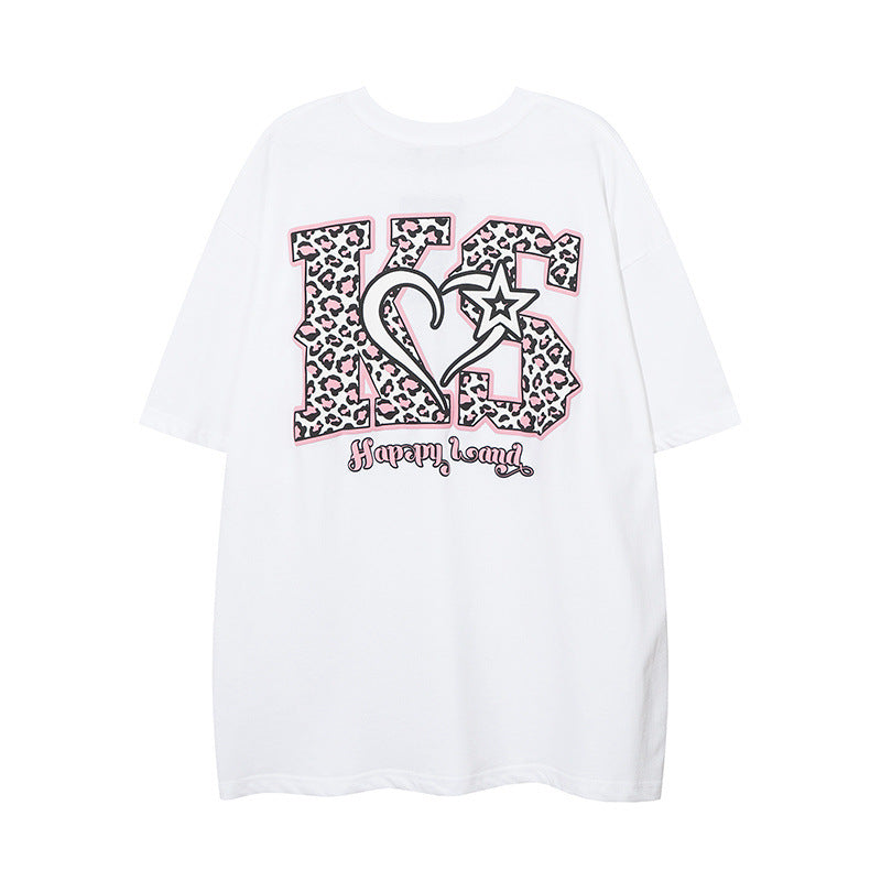 Men T Shirt Fashion Brand Leopard Print Letter Print Couple Short Sleeve T-shirt Men and Women