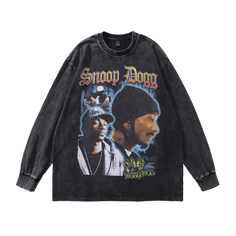 Men Long Sleeve Shirt Vintage Vintage Washed Distressed Long Sleeve Bottoming T-shirt Men and Women Hip Hop