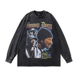 Men Long Sleeve Shirt Vintage Portrait Washed Long Sleeve T-shirt Men and Women Distressed