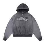 Men Hoodie Tie-Dye Gradient Coat Worn Looking Washed-out Cardigan Sweater Hoodie Loose Long Sleeve