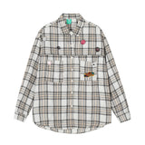 Men Long Sleeved T Shirt Badge Plaid Long Sleeve Shirt Outer Wear Men's Vintage Loose Spring and Autumn